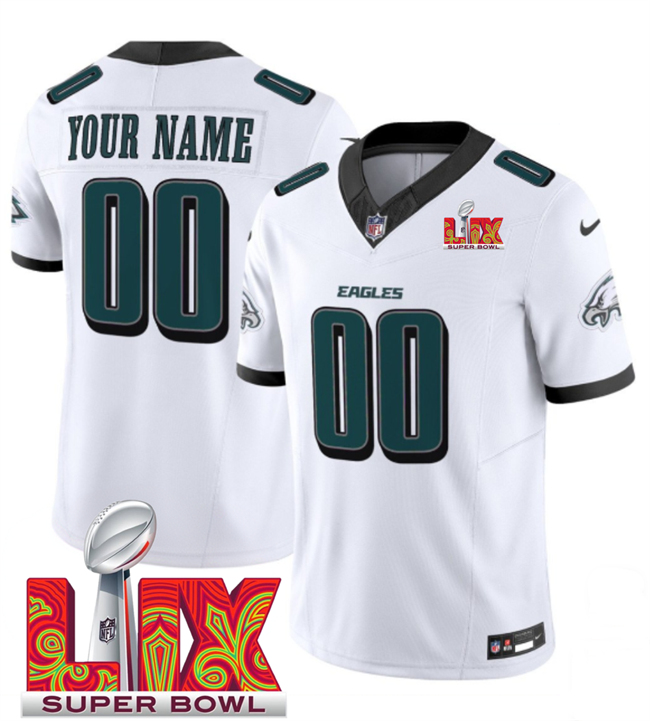 Men's White Philadelphia Eagles Active Player Custom 2025 Super Bowl LIX Patch New F.U.S.E. Vapor Limited Stitched Football Jersey